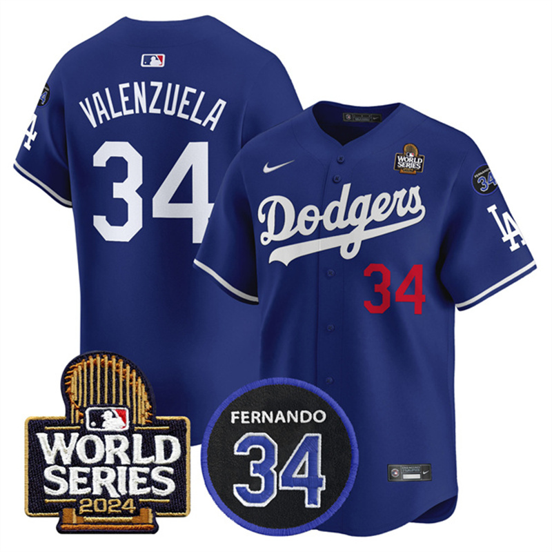 Men's Los Angeles Dodgers #34 Toro Valenzuela Royal 2024 World Series With Fernando Memorial Patch Limited Stitched Baseball Jersey Men's Los Angeles Dodgers #34 Toro Valenzuela Royal 2024 World Series With Fernando Memorial Patch Limited Stitched Baseball Jersey
